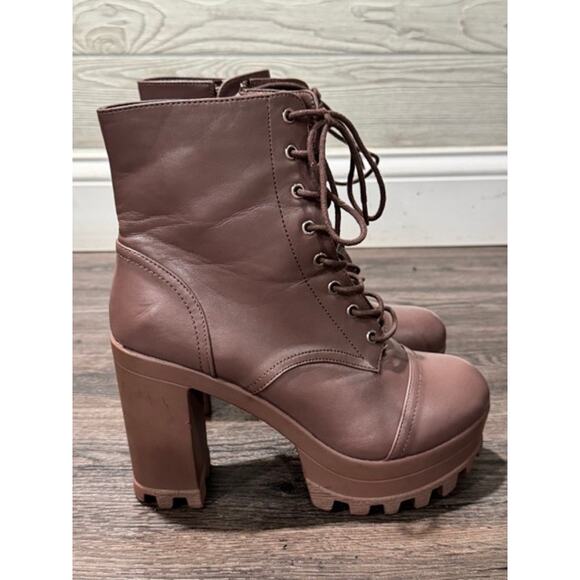 Cape Robbin Women’s Brown Lace-Up Chunky Heel Platform Combat Boots Size 9 - Picture 5 of 6
